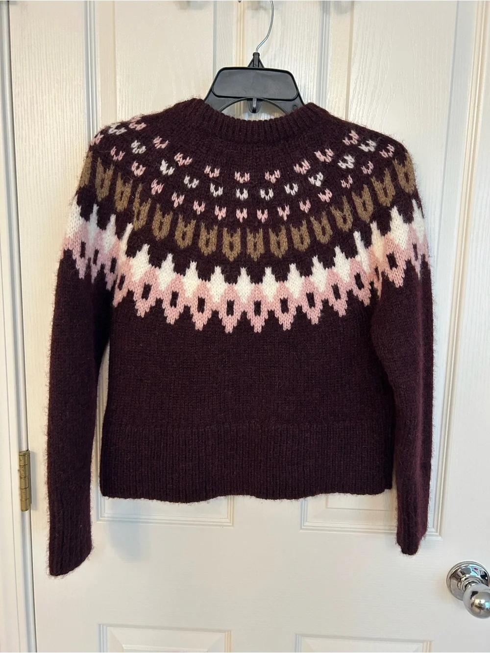 Veronica Beard Anne Fair Isle Alpaca Wool Blend Sweater in Raisin Multi Size XS - Picture 12 of 12